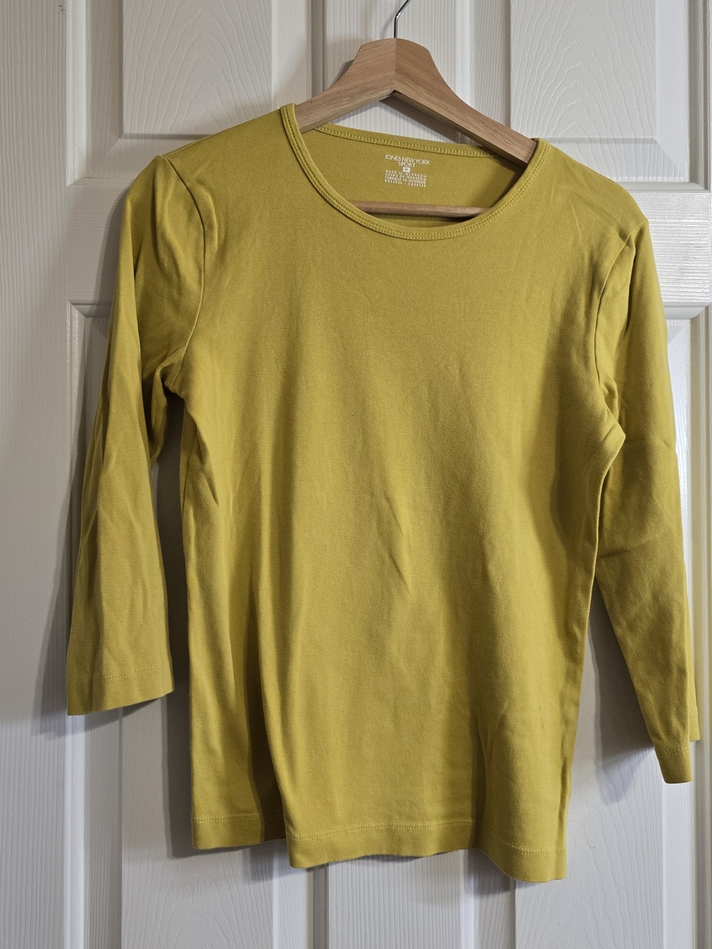 Jones New York Sport Women's Yellow Solid Knit Crew Neck 3/4 Sleeve Top M